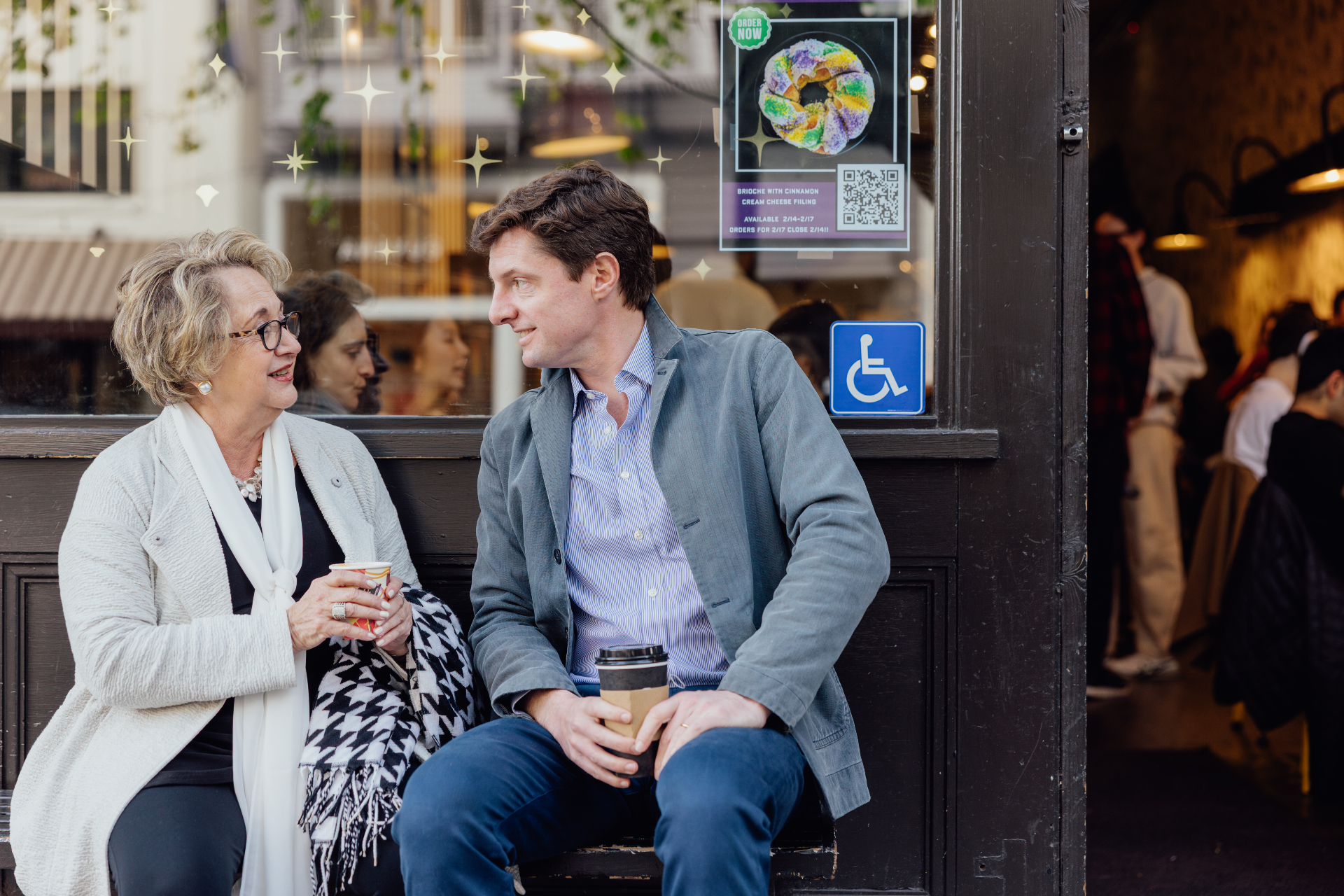 Supervisor Sherrill having coffee with a constituent